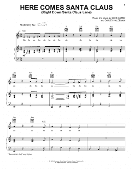 page one of Here Comes Santa Claus (Right Down Santa Claus Lane) (Piano, Vocal & Guitar Chords (Right-Hand Melody))