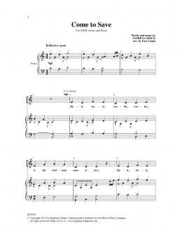 page one of Come To Save (arr. Faye Lopez) (SATB Choir)