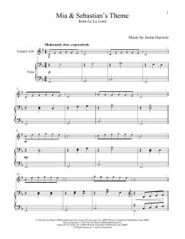 page one of Mia & Sebastian's Theme (from La La Land) (Trumpet and Piano)