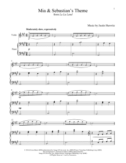 page one of Mia & Sebastian's Theme (from La La Land) (Violin and Piano)