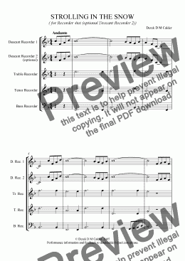 page one of STROLLING IN THE SNOW (Recorder 4tet/5tet)