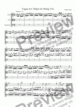 page one of Fugue in C Major for String Trio