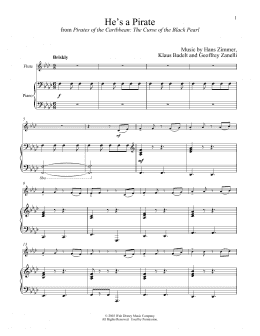 page one of He's A Pirate (from Pirates Of The Caribbean: The Curse of the Black Pearl) (Flute and Piano)