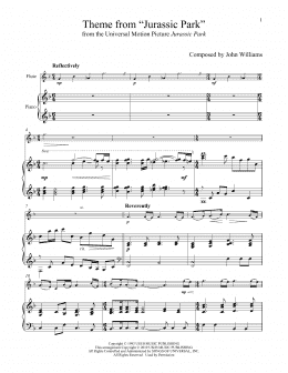 page one of Theme From "Jurassic Park" (Flute and Piano)