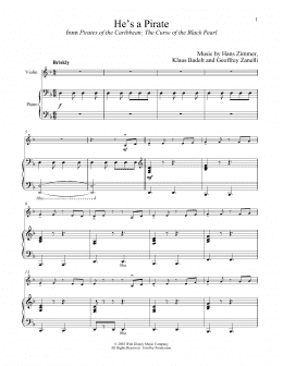 page one of He's A Pirate (from Pirates Of The Caribbean: The Curse of the Black Pearl) (Violin and Piano)