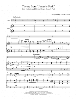 page one of Theme From "Jurassic Park" (Cello and Piano)