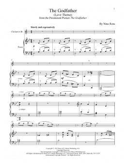 page one of The Godfather (Love Theme) (Clarinet and Piano)