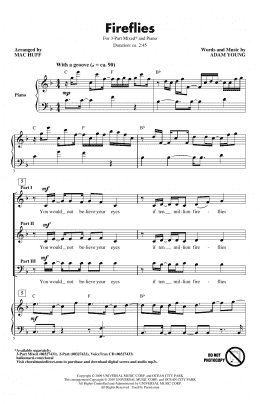 page one of Fireflies (arr. Mac Huff) (3-Part Mixed Choir)