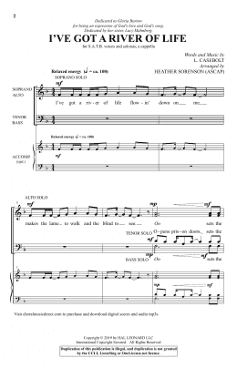 page one of I've Got A River Of Life (arr. Heather Sorenson) (SATB Choir)