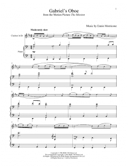 page one of Gabriel's Oboe (from The Mission) (Clarinet and Piano)