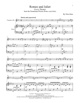 page one of Romeo And Juliet (Love Theme) (Trumpet and Piano)