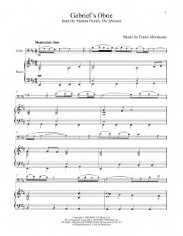 page one of Gabriel's Oboe (from The Mission) (Cello and Piano)