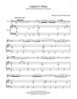 page one of Gabriel's Oboe (from The Mission) (Flute and Piano)