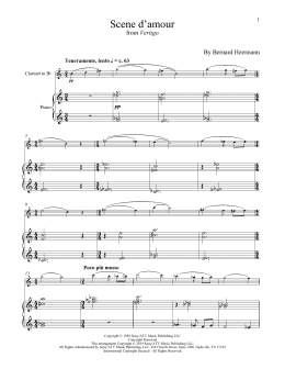 page one of Scene D'Amour (from Vertigo) (Clarinet and Piano)