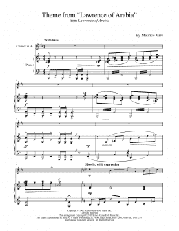 page one of Theme From "Lawrence Of Arabia" (Clarinet and Piano)