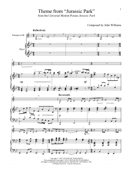 page one of Theme From "Jurassic Park" (Trumpet and Piano)