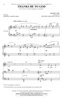 page one of Thanks Be To God (arr. Heather Sorenson) (SATB Choir)