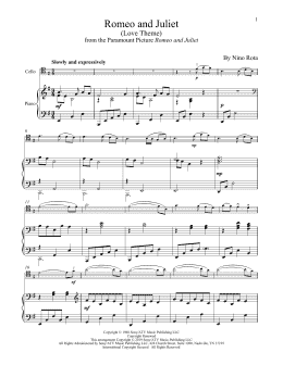page one of Romeo And Juliet (Love Theme) (Cello and Piano)