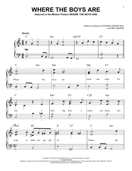 page one of Where The Boys Are (Easy Piano)