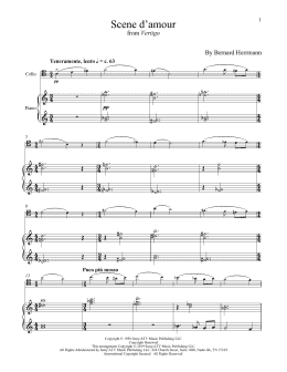 page one of Scene D'Amour (from Vertigo) (Cello and Piano)