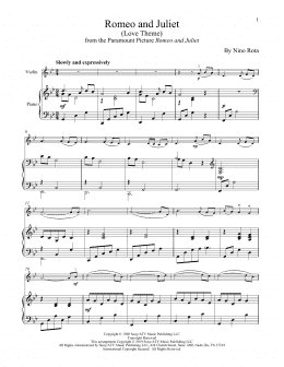page one of Romeo And Juliet (Love Theme) (Violin and Piano)