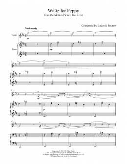 page one of Waltz For Peppy (from The Artist) (Violin and Piano)