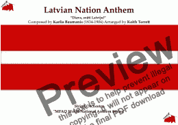 page one of Latvian Nation Anthem “Dievs, svētī Latviju!” for String Orchestra (MFAO World National Anthem Series)