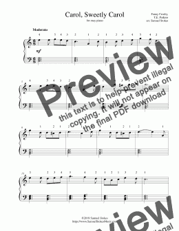 page one of Carol, Sweetly Carol - for easy piano