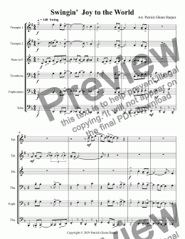 page one of Swingin' Joy to the World - for Brass Ensemble