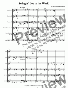 page one of Swingin' Joy to the World - for Clarinet Choir