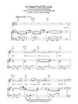 page one of A Heart Full Of Love (from Les Miserables) (Piano, Vocal & Guitar Chords)
