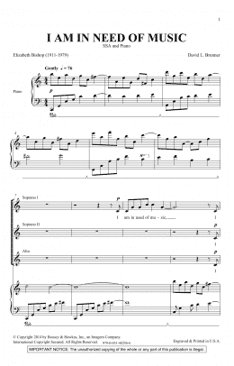 page one of I Am In Need Of Music (SSA Choir)