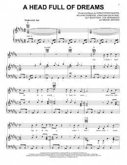 page one of A Head Full Of Dreams (Piano, Vocal & Guitar Chords (Right-Hand Melody))