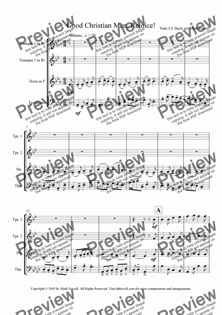 page one of Good Christian Men, Rejoice! Christmas Carol Arrangement for Brass Quartet (2005)