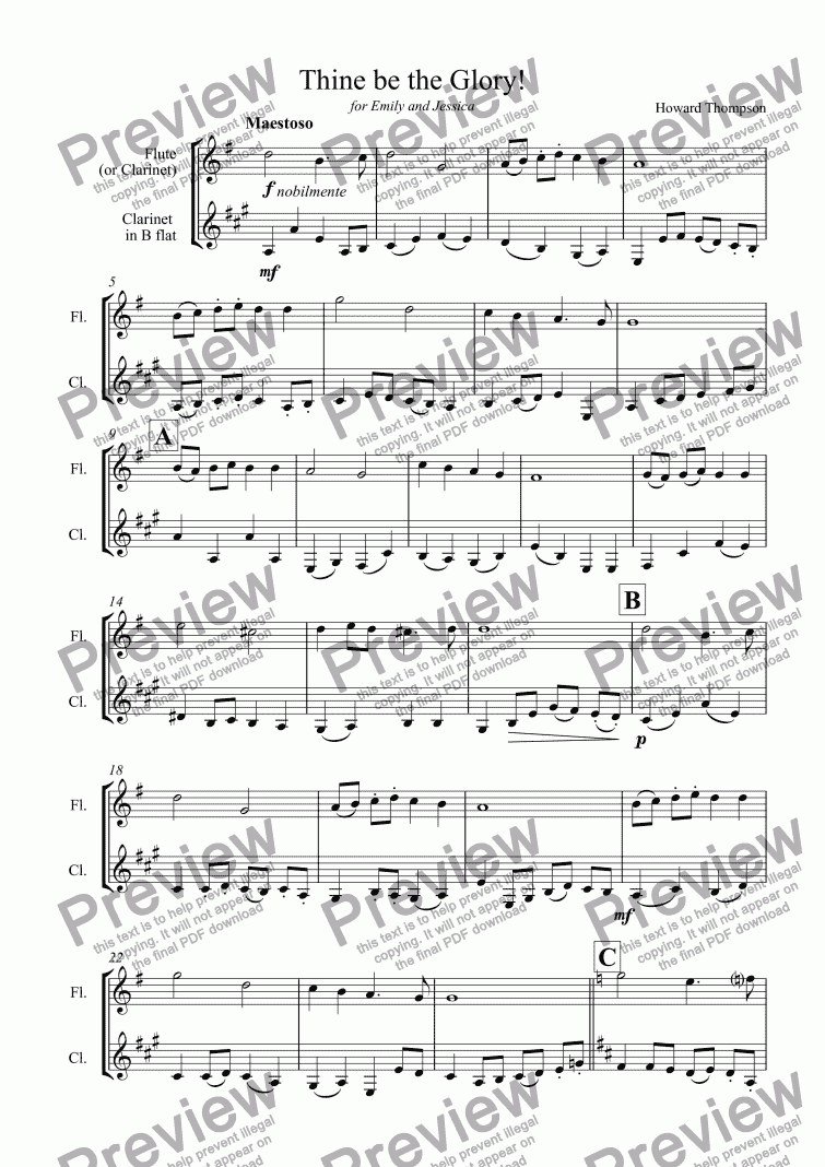 page one of Wind Duet on "Thine be the Glory"