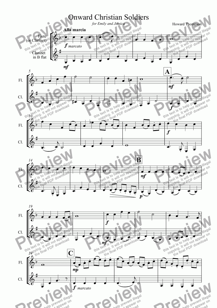 page one of Wind Duet on "Onward Christian Soldeirs"