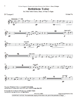 page one of Bethlehem Today - Bb Trumpet 1 (Choir Instrumental Pak)