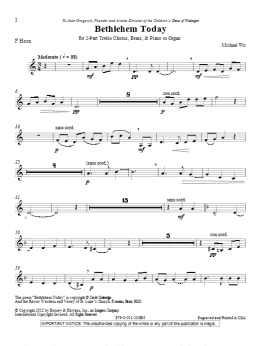 page one of Bethlehem Today - F Horn (Choir Instrumental Pak)