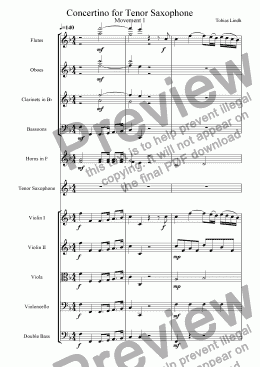 page one of Concertino for Tenor Saxophone Movement 1
