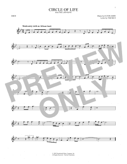 page one of Circle Of Life (from The Lion King) (Oboe Solo)