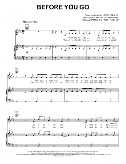 page one of Before You Go (Piano, Vocal & Guitar Chords (Right-Hand Melody))