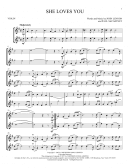 page one of She Loves You (Violin Duet)