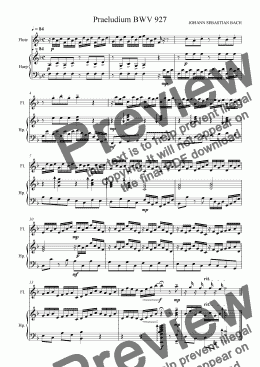 page one of Praeludium BWV 927 - arr. for flute and harp