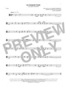page one of Summertime (from Porgy and Bess) (Viola Solo)