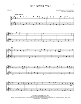 page one of She Loves You (arr. Mark Phillips) (Violin Duet)