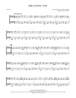 page one of She Loves You (arr. Mark Phillips) (Cello Duet)