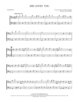 page one of She Loves You (arr. Mark Phillips) (Trombone Duet)