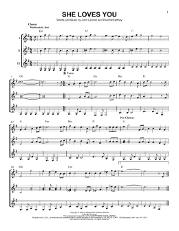 page one of She Loves You (Guitar Ensemble)