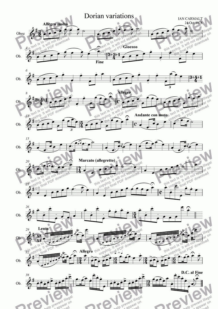 page one of Dorian variations