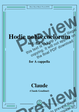 page one of Goudimel-Hodie nobis coelorum,in G flat Major,for A cappella